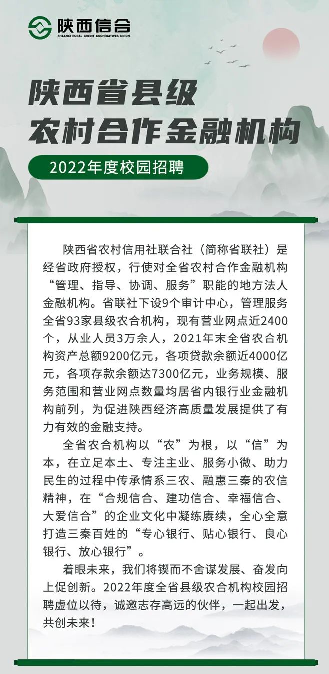 陜西信合招聘1050名工作人員公告